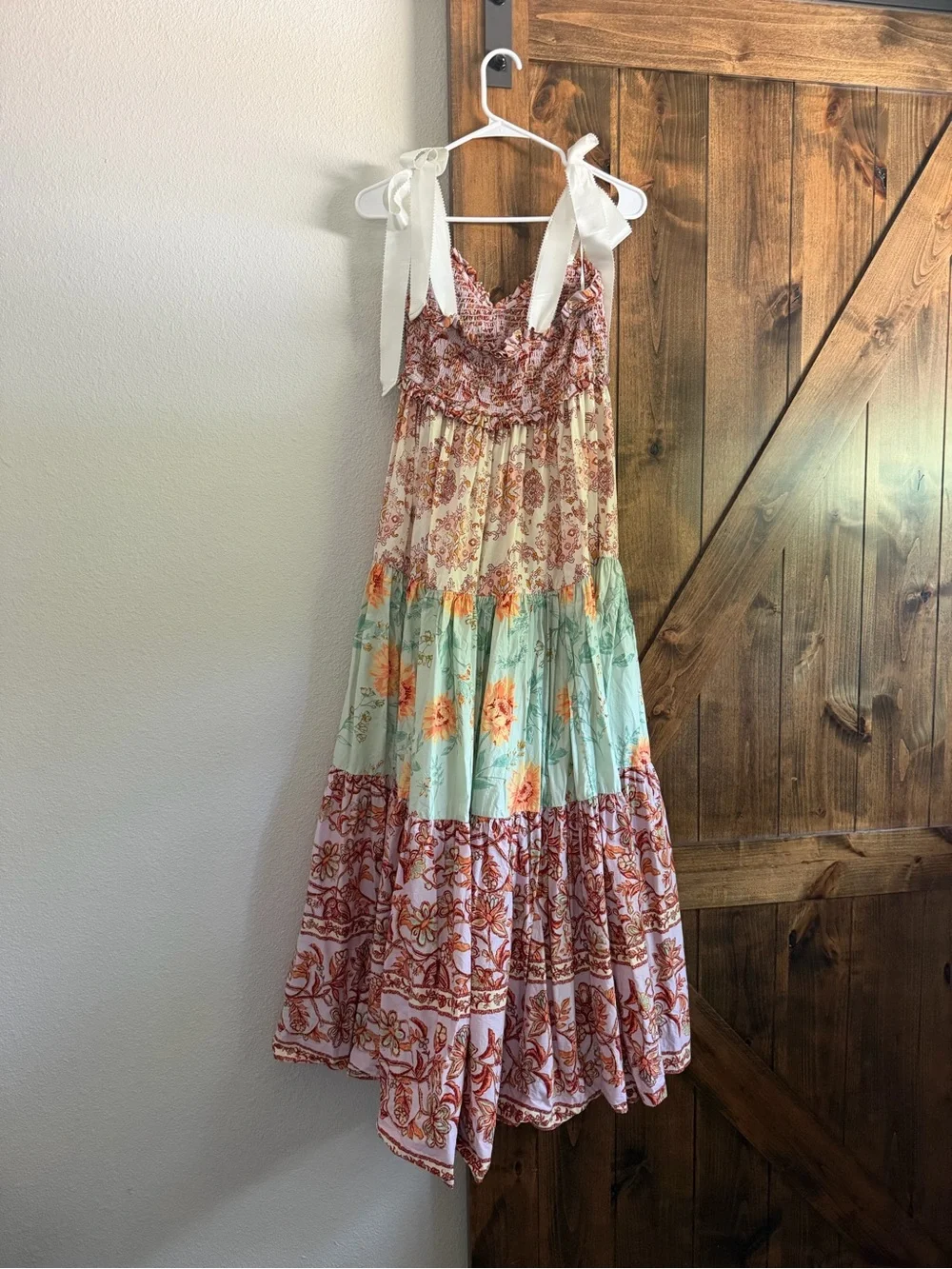 WORN ONCE! Free People Tiered Floral Maxi Dress - Cream, Mint & Rust
